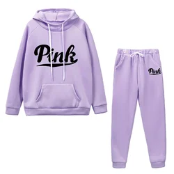 Autumn Winter Women Tracksuit Pullover Hoodies Two Pieces Set Letter Printing Sweatshirt+Drawstring Sweatpants Casual Clothing