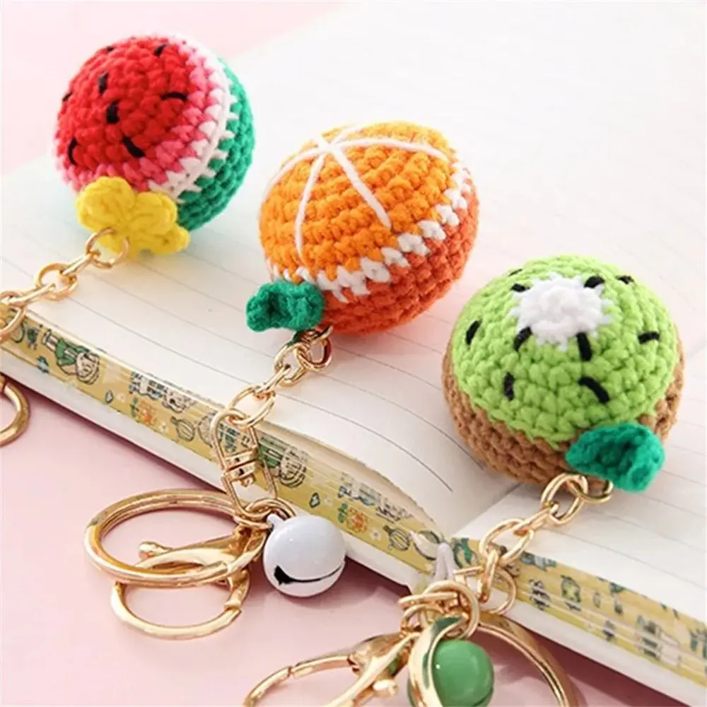 Bag Accessorie Lemon Donut Fruit Keychain Crocheted Strawberry Knitting Car Keychain Watermelon Wool Knitted Keyring Bag Pendant