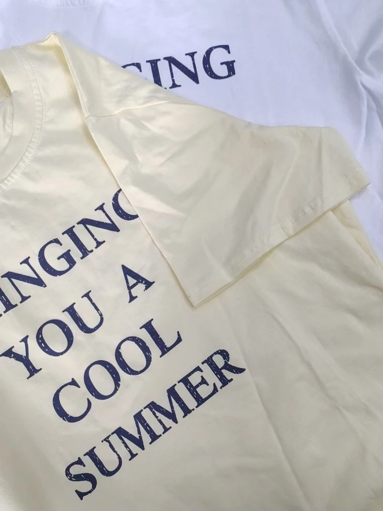 한국어 편지 인쇄 T 셔츠 O 넥 반팔 티 여성 여름 미국 루즈 캐주얼 하라주쿠 패션 오버 사이즈 탑 다목적