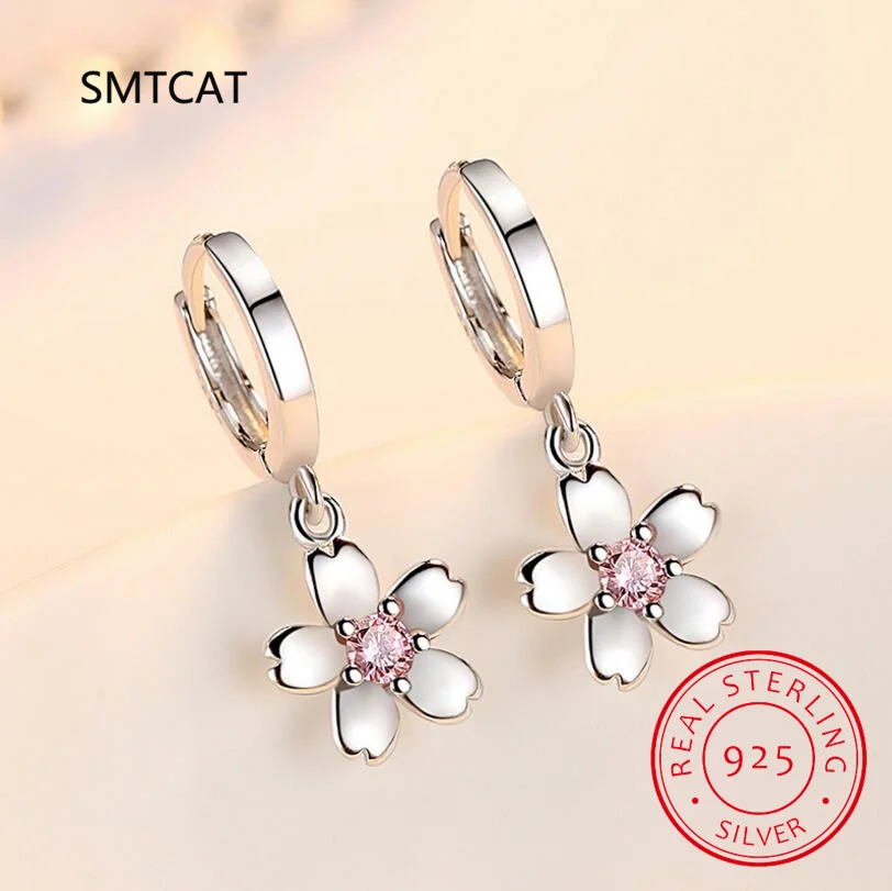 Fashion Child 925 Silver Pink Zirconia Cute Flower Hoop Earrings Girl Women Beautiful Huggies Earring Jewelry Anti-Allergic E198