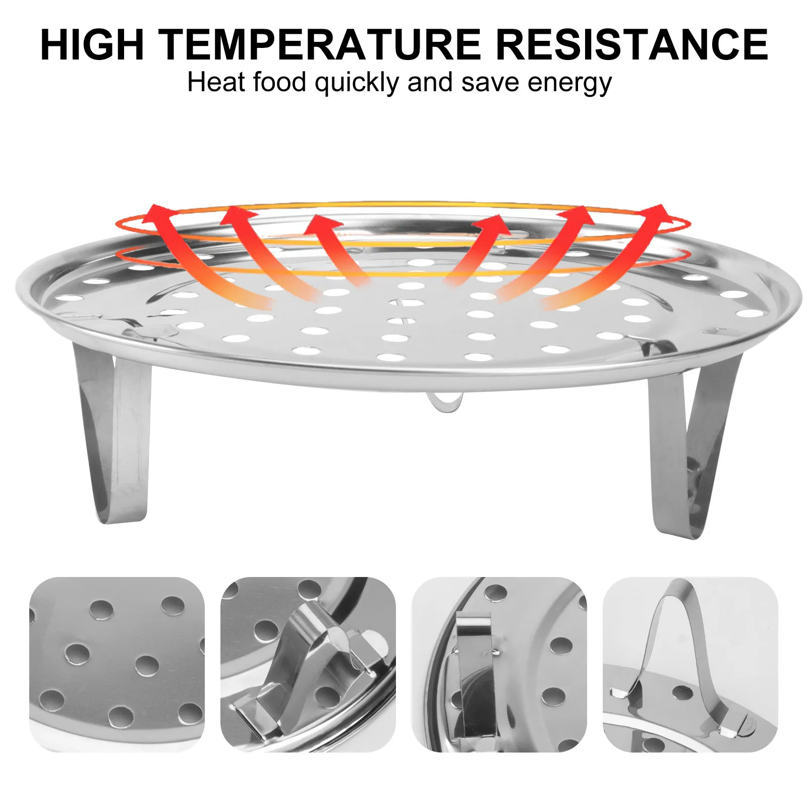 22Cm Round Stainless Steel Steaming Rack Stand with Detachable Legs Fits Most Cookware Nutrient-Retaining Steamer Rack for Home