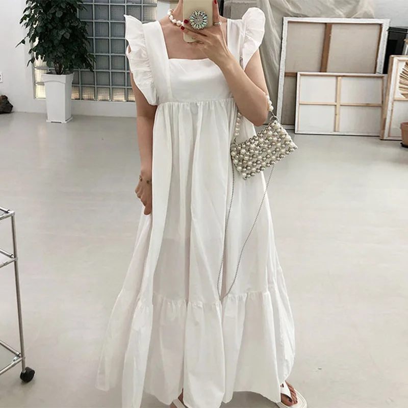 2024 Summer Short Sleeve Casual Dresses Female Loose Pleated Chiffon Dress Women Solid Color Holiday Beach Midi Dresses Vestidos