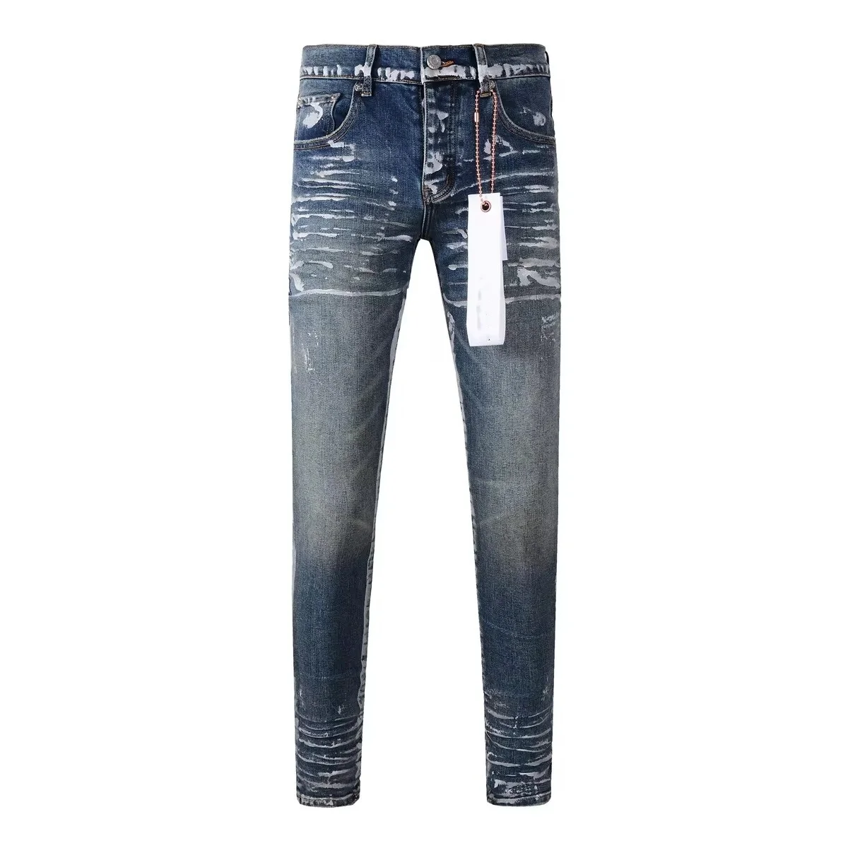 Paars Heren Jeans Merken Straat Zware Industrie Handgemaakte Zwarte Olieverf Reparatie Licht Donkerblauw Zilver Verf Voor Veroudering Broek