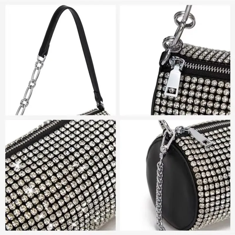 Dawang Underarm Cylinder Summer Shoulder Crossbody Diamond Bag Pillow Women's Chain Rhinestone Bucket Bag Bolsas De Fiesta Noche