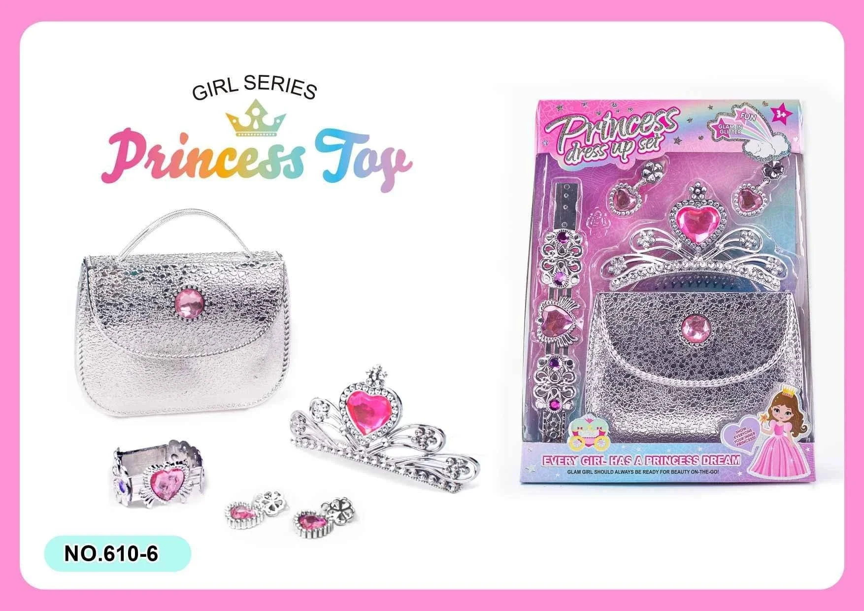 Juego de juguetes de maquillaje DIY para niñas bonitas Unisex, corona de vestir de princesa con bolso, paquete en caja de joyería de belleza