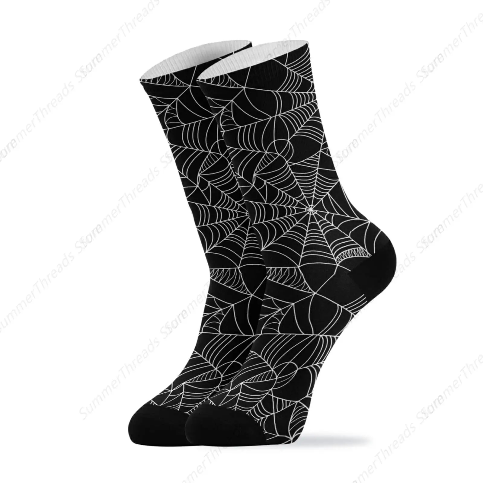 Halloween White Spider Web on Black Dark Seamless Pattern Unisex Long Casual Socks Athletic Crew Socks for Women Men