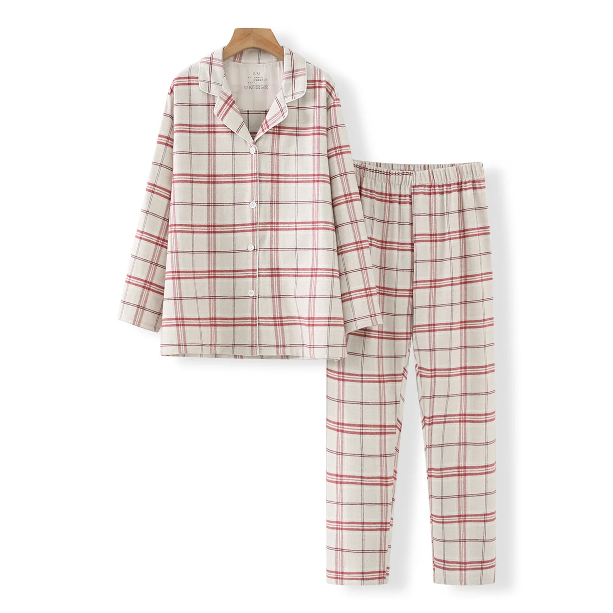 Cotton Brushed Pajamas for Women Long Sleeve Trousers Pijama Mujer Plaid Loungewear Loose Warm Pyjamas Autumn/Winter Pajama Set