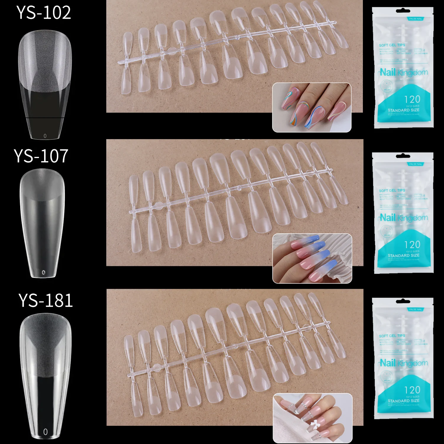 

5 Sets/Pack 120 Pieces Traceless False Nail Tips Coffin Ballerina Shape No Trace Fake Nail Tips Nail Art Extension