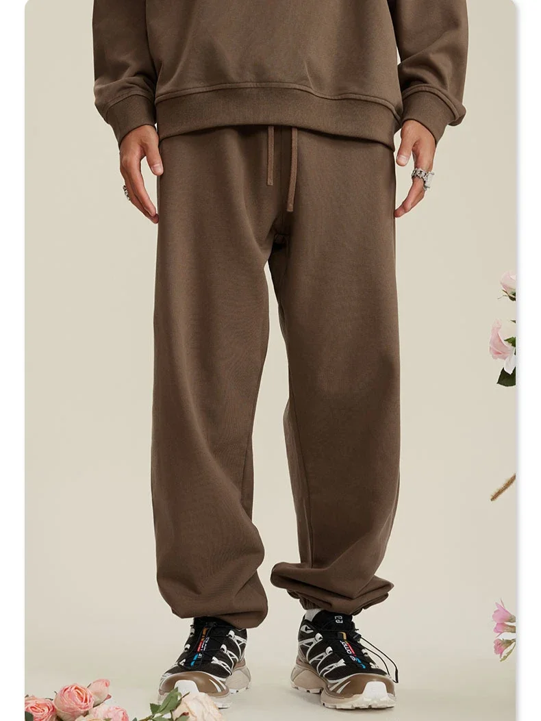 

Мужские простые длинные брюки с карманами и высокой эластичной резинкой на талии, повседневные свободные однотонные прямые брюки, брюки на шнуровке, осень 2025 г.