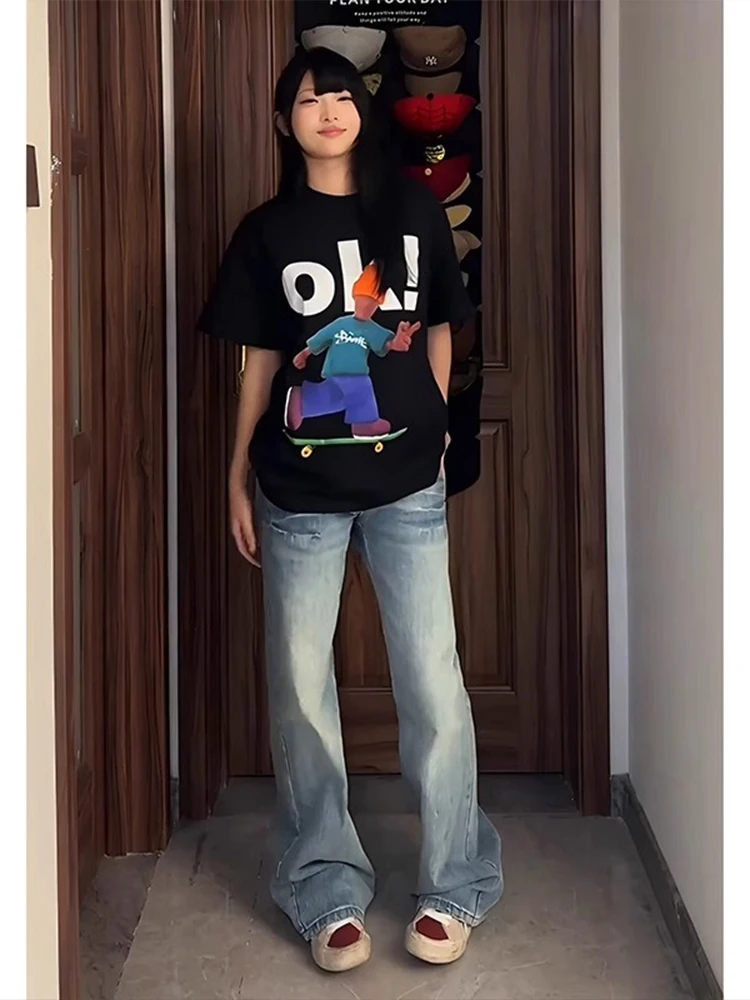 

Мужские джинсы Ice Blue Lightning Pattern, американский стиль, уличная мода, маленький размер, трендовый бренд Haome, широкие длинные брюки