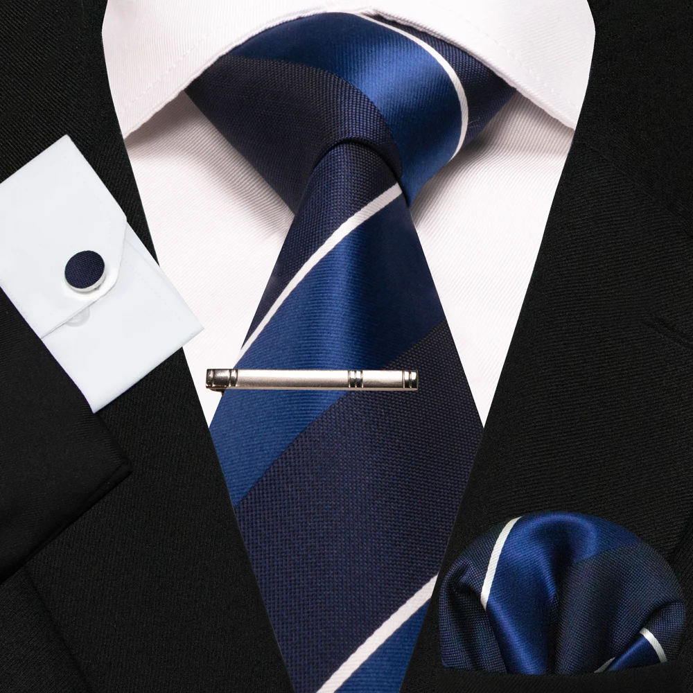KAMBERFT Neue Klassische Seidenkrawatte für Herren Rot-Gold Gestreift Herrenkrawatte Taschentuch Manschettenknöpfe Set Hochzeit Business Party Gravatas – Detail 36