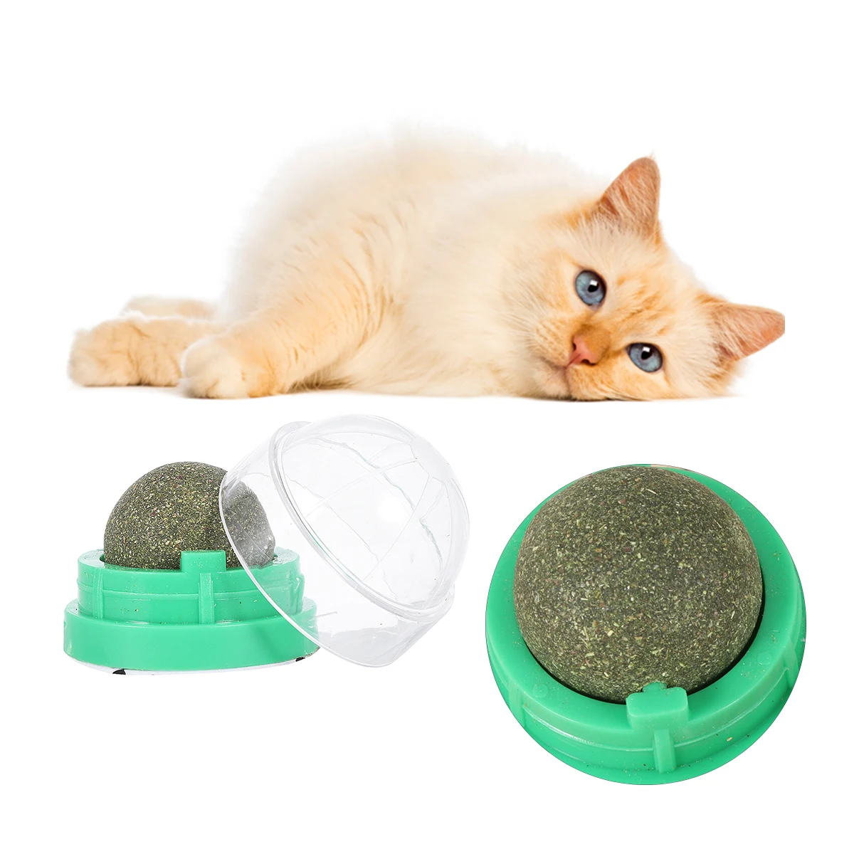 

2PCS Cat Licking Ball Spinning Wall Stick-on Toy Catnip Digestion Promoter Mint Snack Pet Treats Teeth