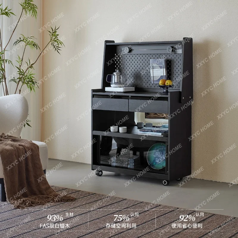 XXSolid Wood Movable Sideboard with Wheels Sofa Side Cabinet Integrated Storage Coffee Tea Cabinet