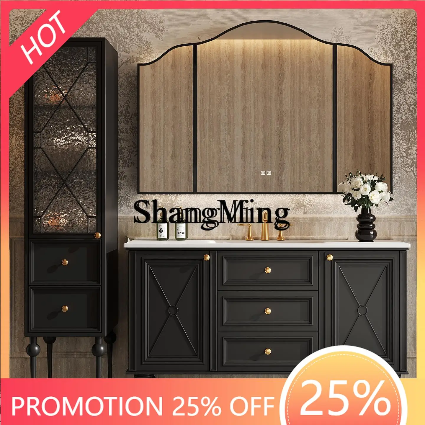 

FG retro oak floor-to-ceiling bathroom cabinet combination rock slab washstand bathroom cabinet