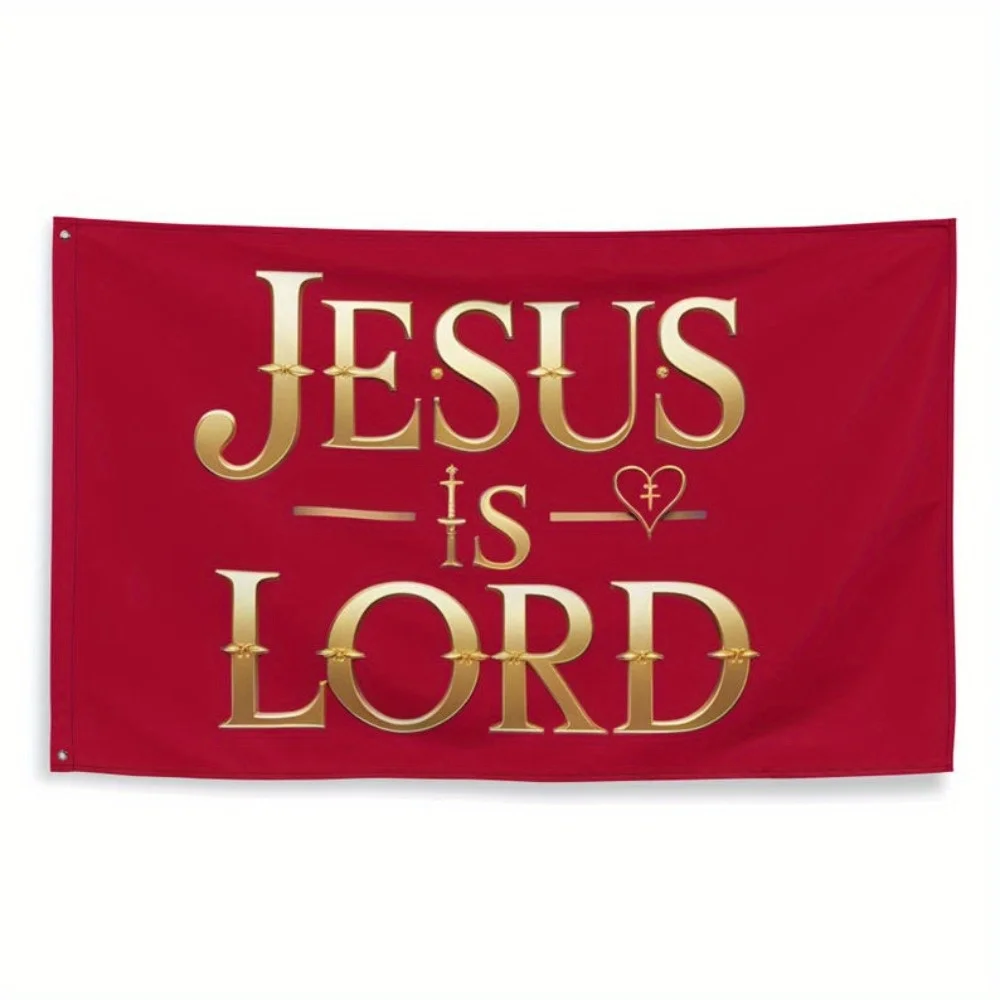 1pc Multi-size Optional Single-sided Christian Flag - Golden Letters 
