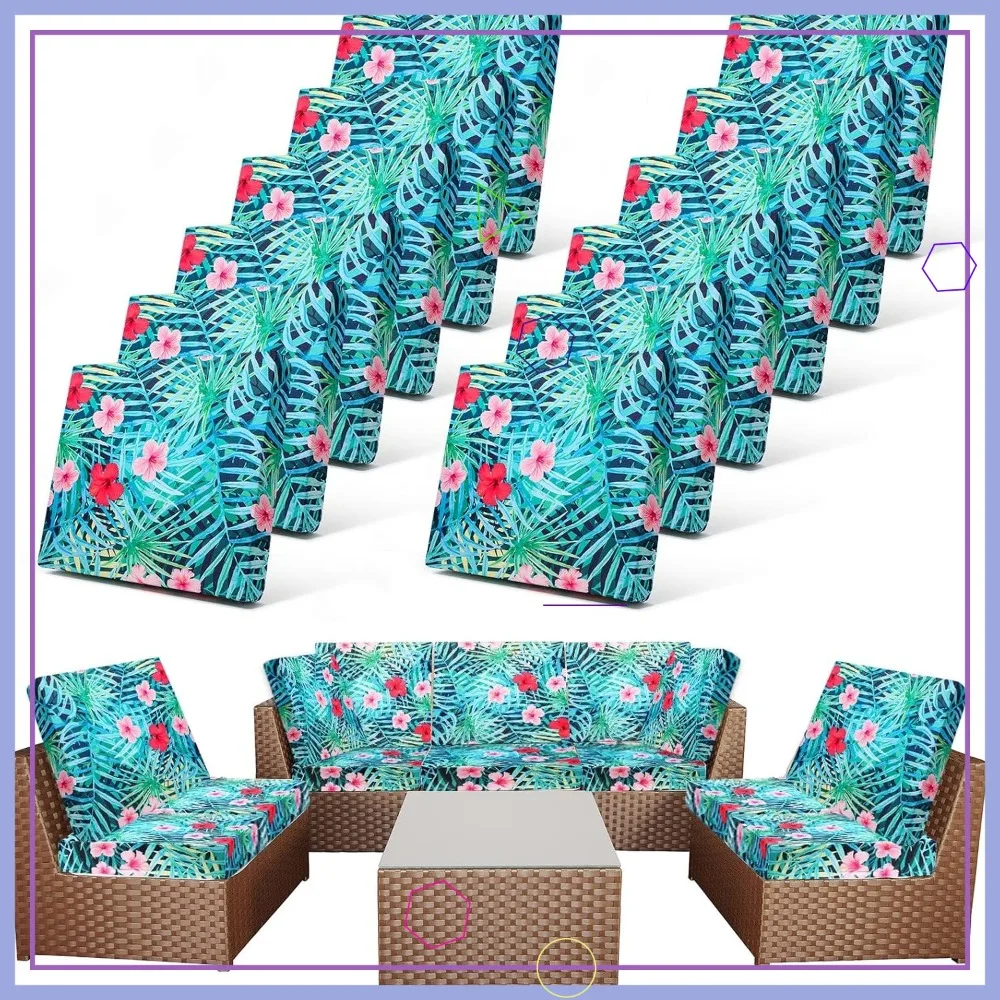 

12 Pcs Patio Cushion Covers Outdoor Stretch Sofa Couch Replacement Slipcover, Washable Flexible Colorful Palm Leaf