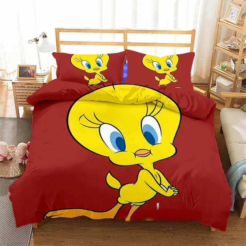 3D Print Tweetys Bird Bedding Set,Duvet Cover Comforter Bed Set Quilt Cover Pillowcase,King Queen Twin Size Boys Girls Adults