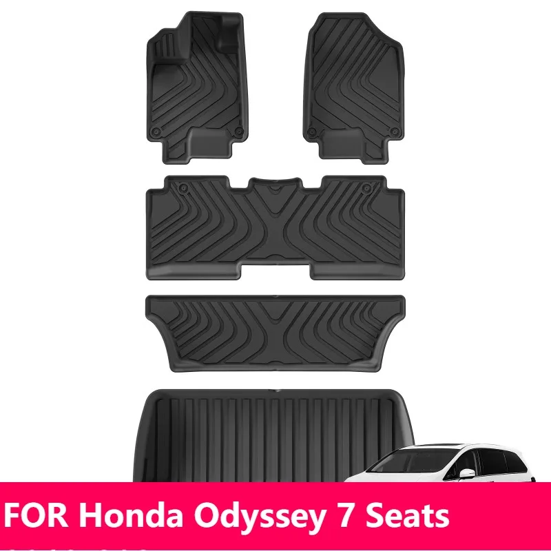 

Для Honda Odyssey 7 мест 2018-2025 TPE 3D коврики черный водонепроницаемый багажник