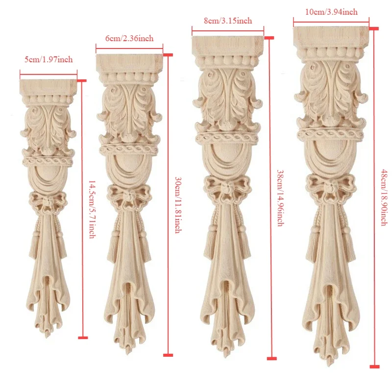 European Style Home Accessories Carved Stigma Solid Wood Fireplace Cabinet Vertical Flower Roman Column Decoration