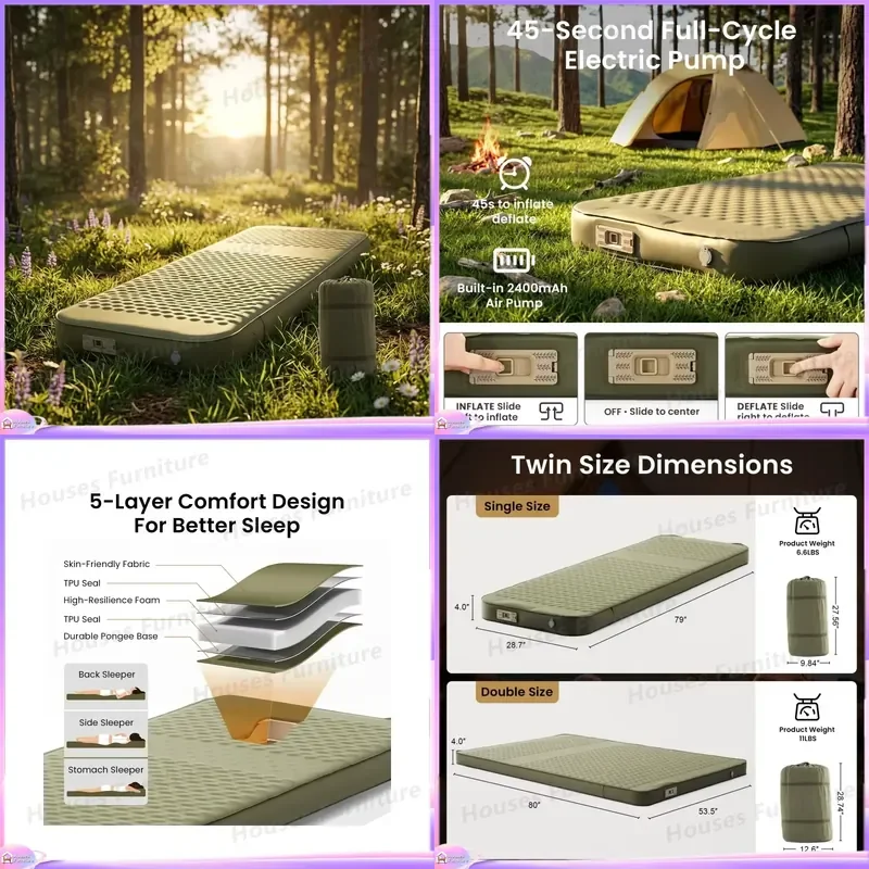 Portable 30D Elastic Fabric TPU Air Sleeping Mat Camping Mattress with Built in Pump Fast Inflatable Pad for Hiking