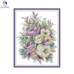 Joy Sunday DIY Embroidery Cross Stitch Colorful Roses Flower Pattern 11CT 14CT Printed Canvas Needlework Sets Home Decor Gift