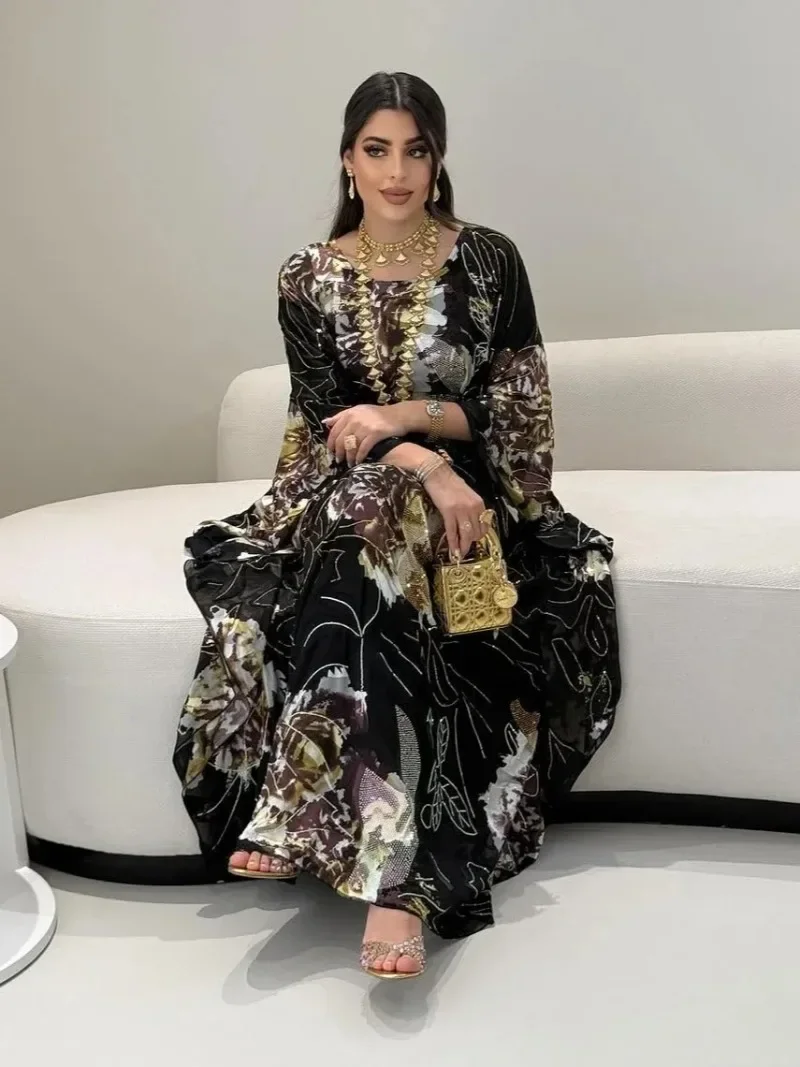 Robe musulmane pour femmes en mousseline de soie diamant fête Abaya robes arabe longue Robe maroc dubaï caftan robes Jalabiya Ramadan Eid