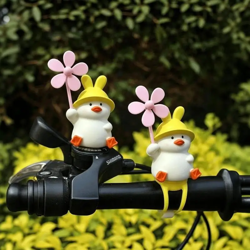 Cute Windmill Yellow Duck Bicycle Electric Bike Decoration Riding Night Light Baby Bike Pendant Accessories