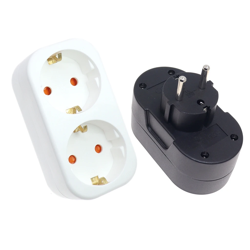 16A 2 Socket Multiple Plug Power Strip Socket Distribution Adapter German Standard Power Supply Plug Adapter
