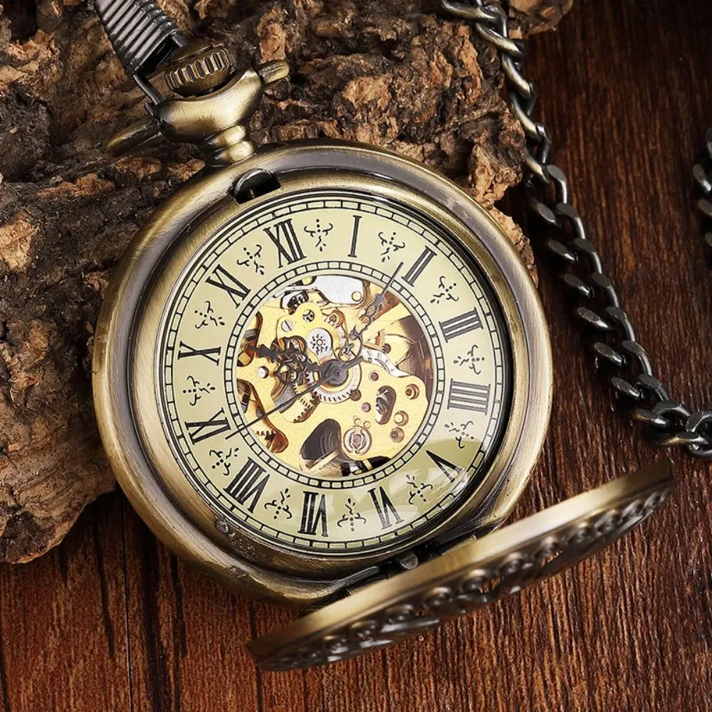 Sun Flower Hollow Design Mechanical Pocket Watch Vintage Steampunk Circel Dial Engraved Fob Hand Wind Steampunk Male Gifts Clock