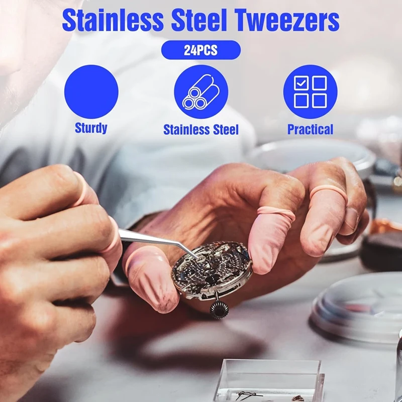 24Pcs Stainless Steel Tweezers with Curved Serrated Tip, 6Inch Long Tweezers for Crafting, for Craft Sewing-A51M