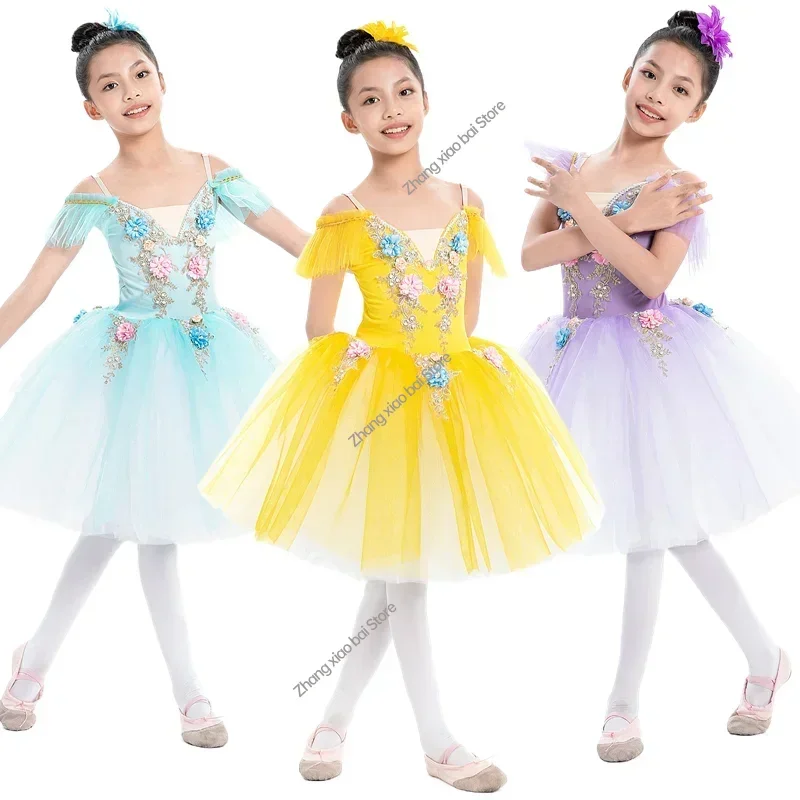 Child Ballet Skirt Girls Tutu Dance Skirt Ballet Jumpsuit Child Ballet Dance Costumes Kids Group Program Performance Clothing