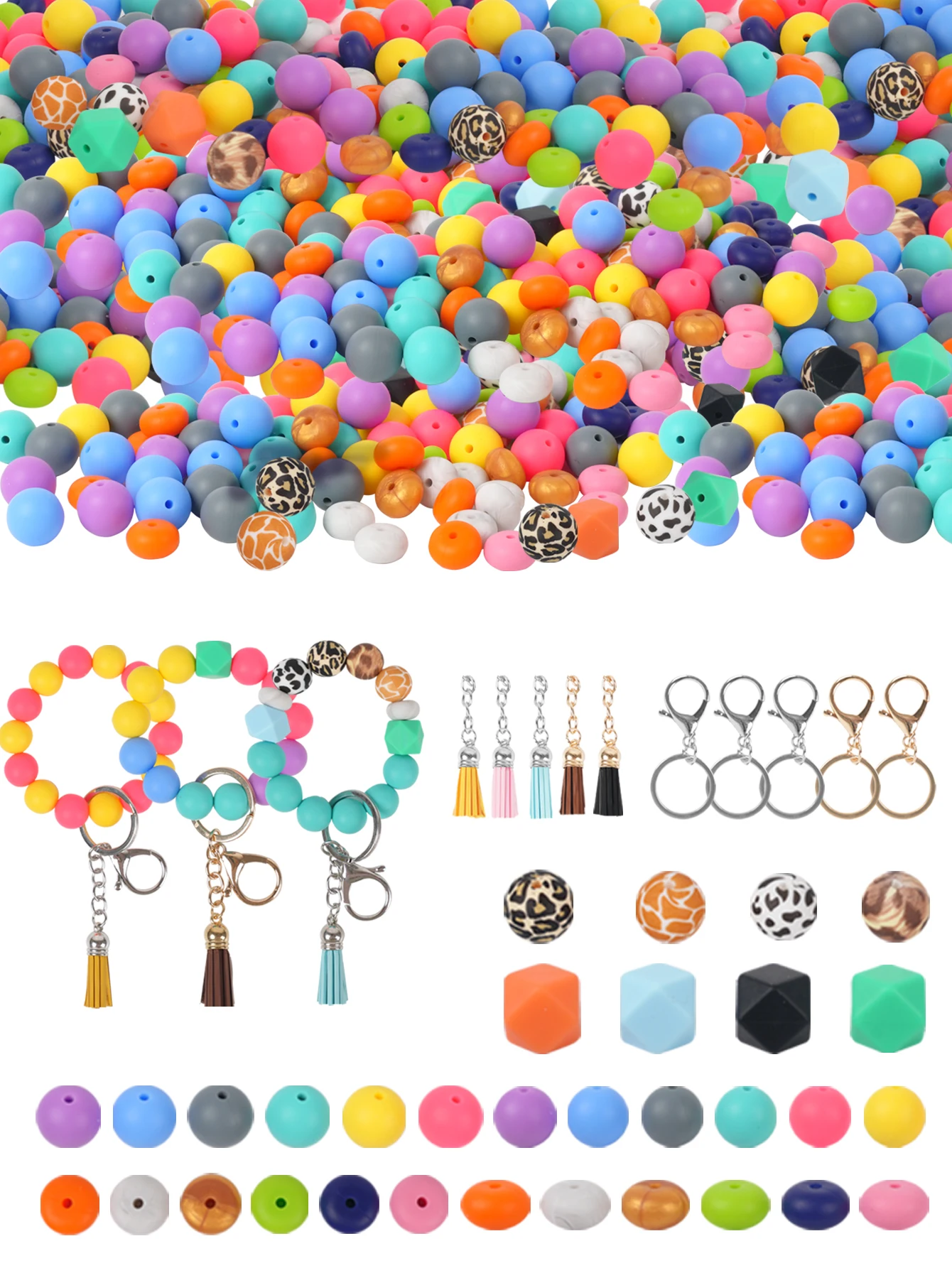 114pcs diy keychain supplies 15mm silicone beads for keychain making assorted colorful big bulk beads focal beads for jewelry