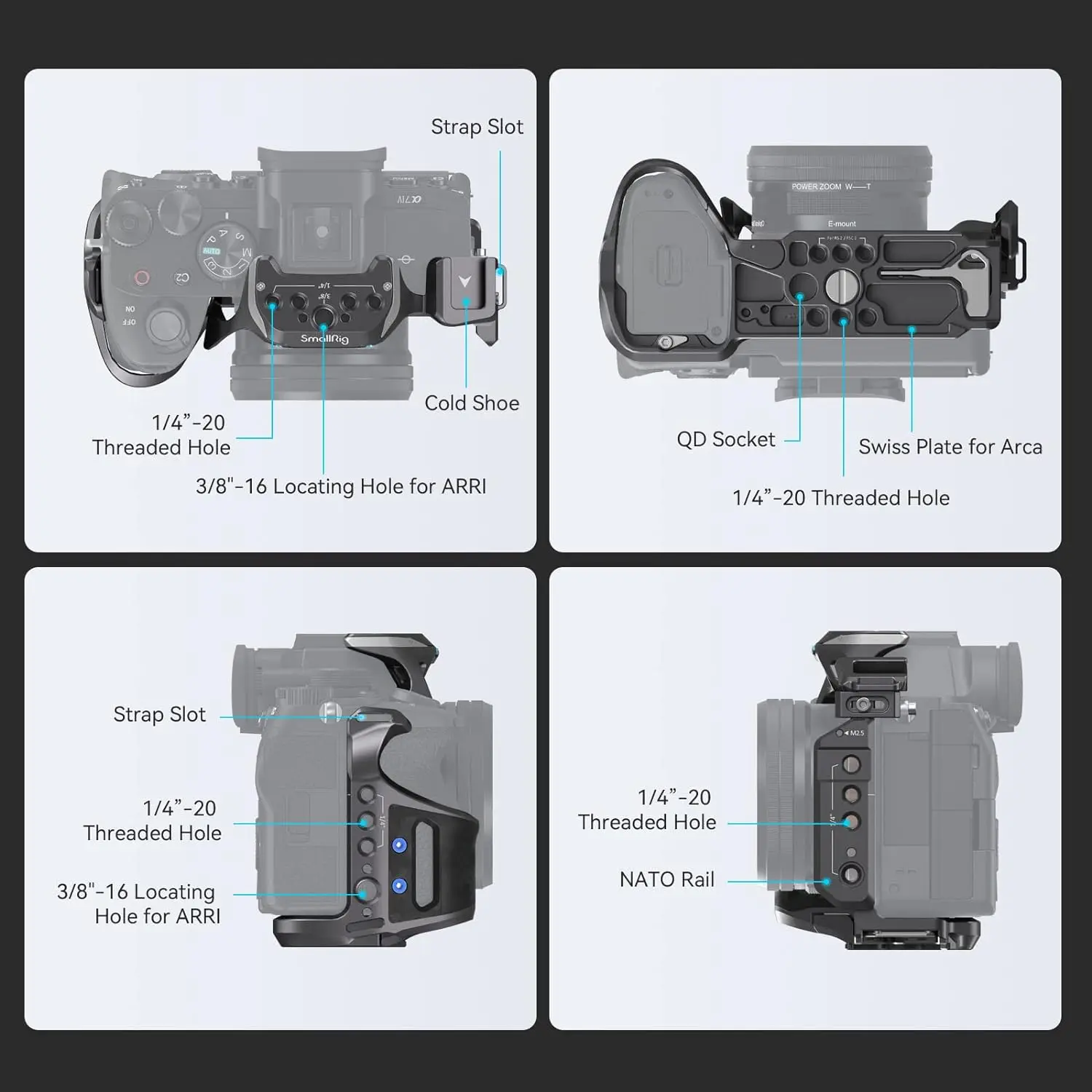 قفص SmallRig A7 IV مع مقبض علوي ومشبك لمجموعة الكابل الأساسية لسوني ألفا 7R V/ألفا 7 IV/ألفا 7S III - 3708