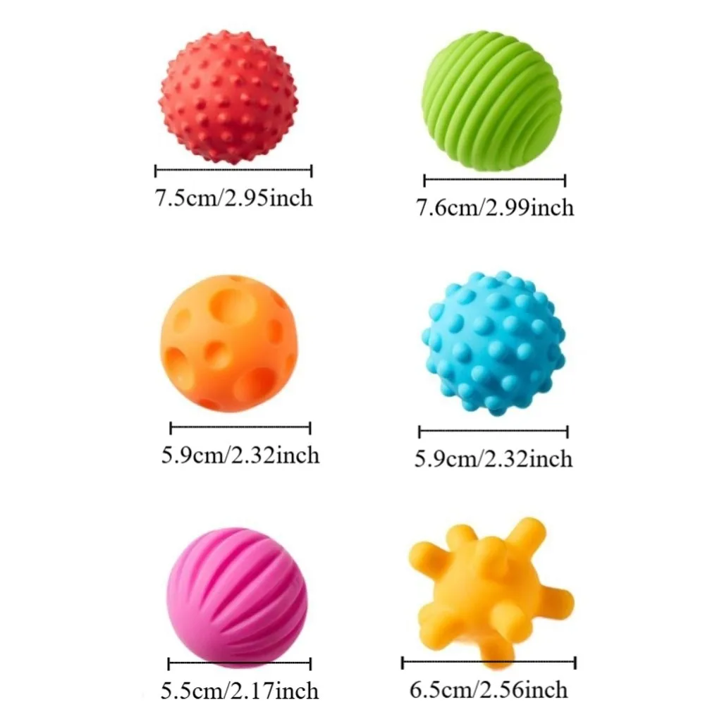 6-teiliges strukturiertes Multi-Ball-Set aus Kunststoff, Hände berühren, kaubare Baby-Sensorbälle, Aktivität, strukturiert, bunt