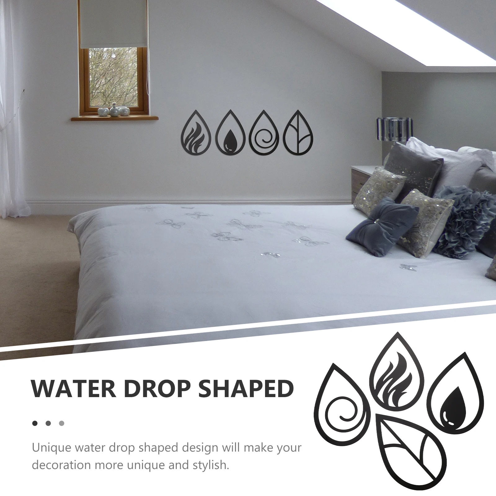 

4 Pcs Water Drop Wall Sticker Modern Decals Decorations Bathroom Home Happy Holidays