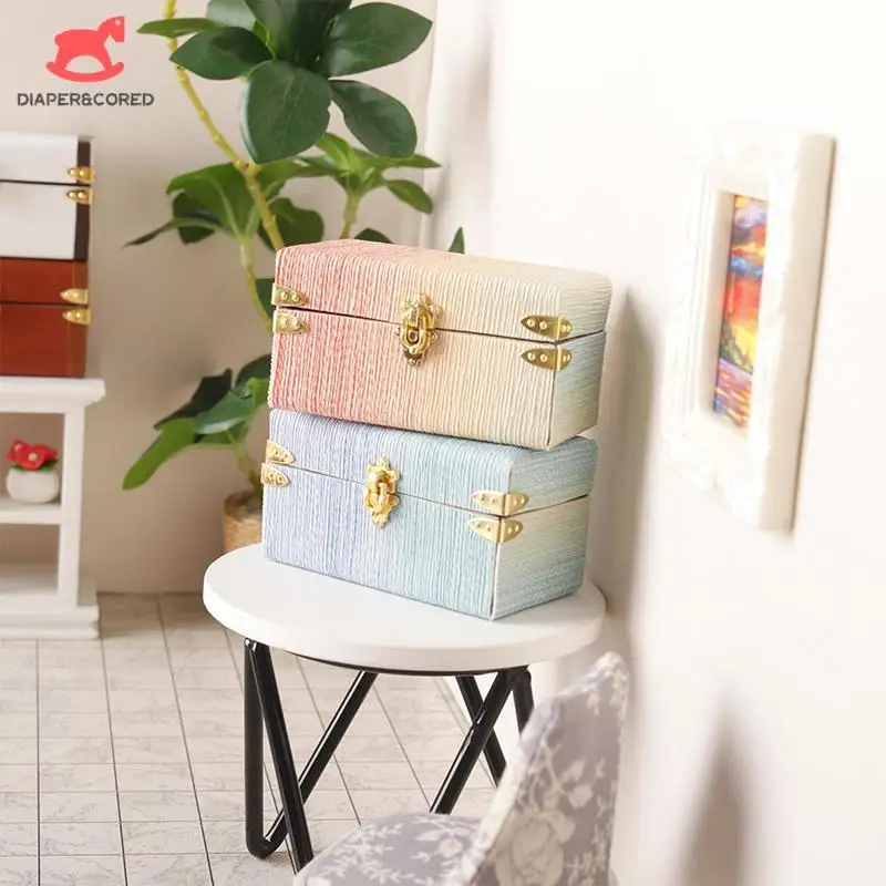 1:6 1:12 Dollhouse Miniature Suitcase Vintage Leather Luggage Box Storage Box Home Model Decor Toy Doll House Accessories