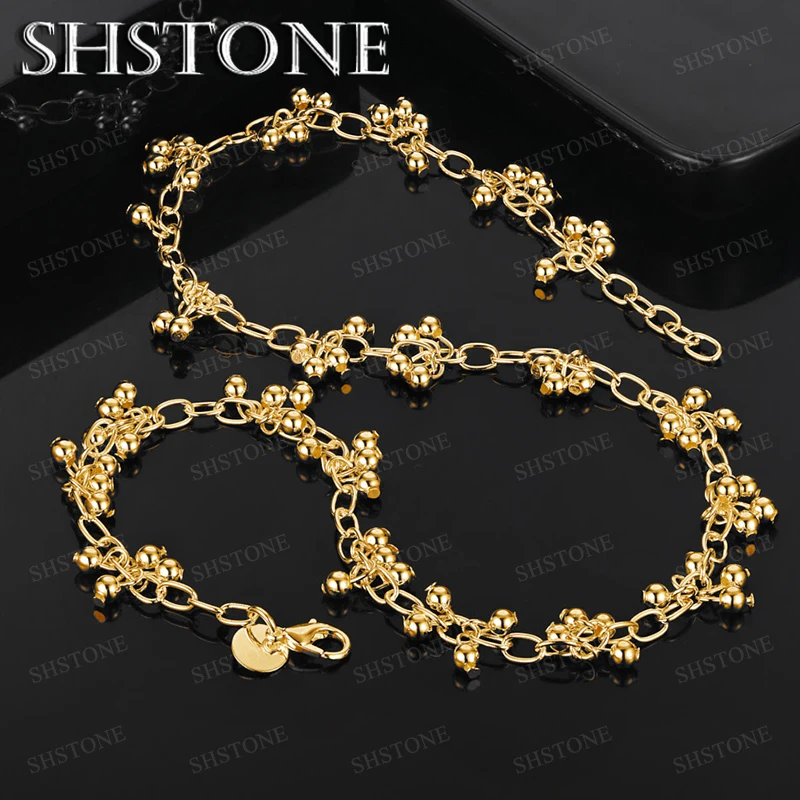 

High-Quality 45cm 18k Gold Smooth Multi-Bead Necklace Men Fashion Trendy Simple Jewelry Gift For Women Engagement Party Gift