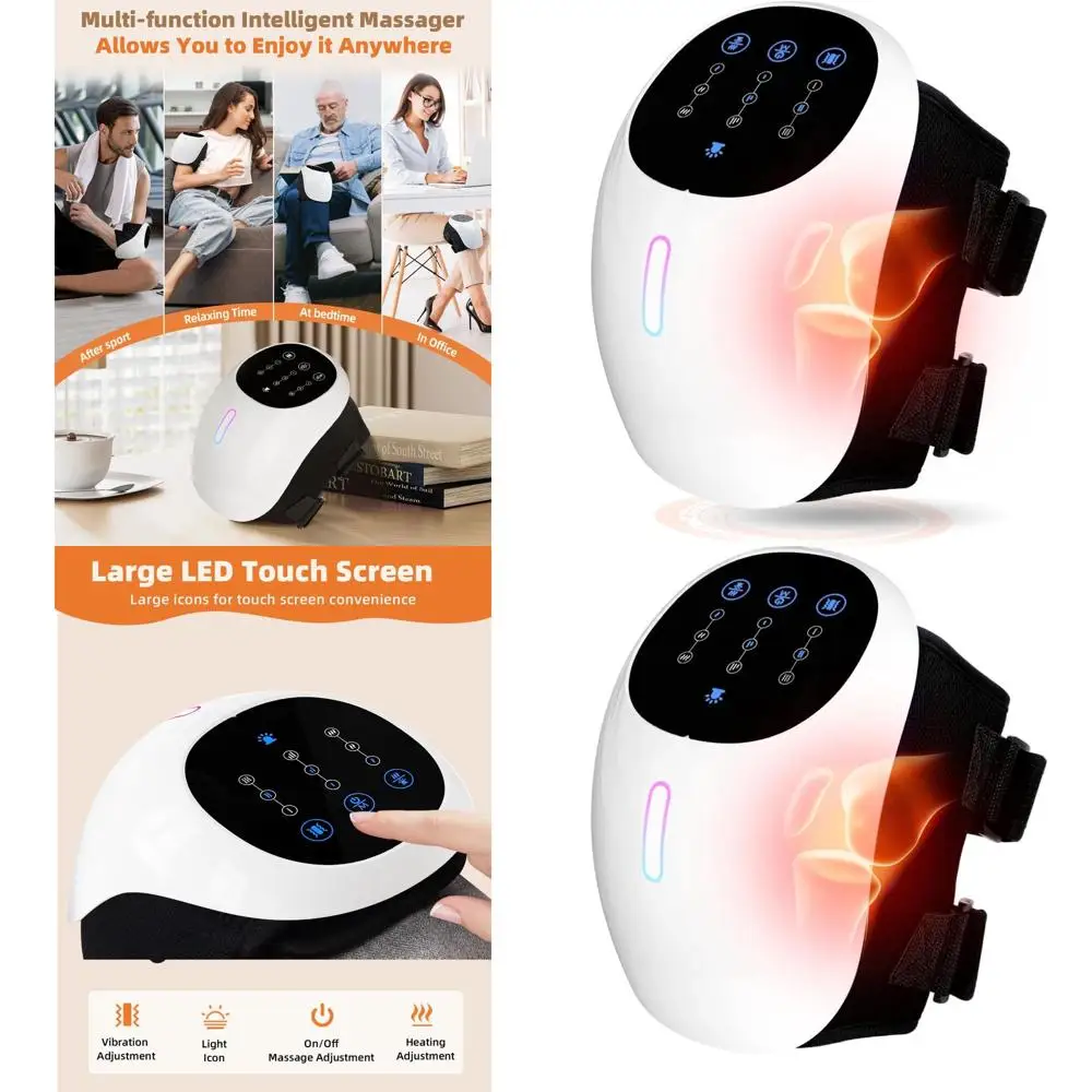 

Wireless 3-in-1 Knee Massager with Heat, Red Light, 3 Vibration Modes, 3 Heating Levels, Long Battery Life, Rechargeable, White