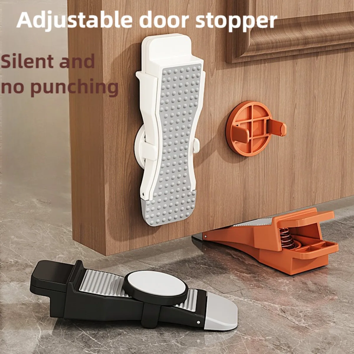 1-Pack Spring Door Security Stopper, Non-Slip Adjustable Heavy Duty Door Stop, Portable Anti-Slip Door Holder