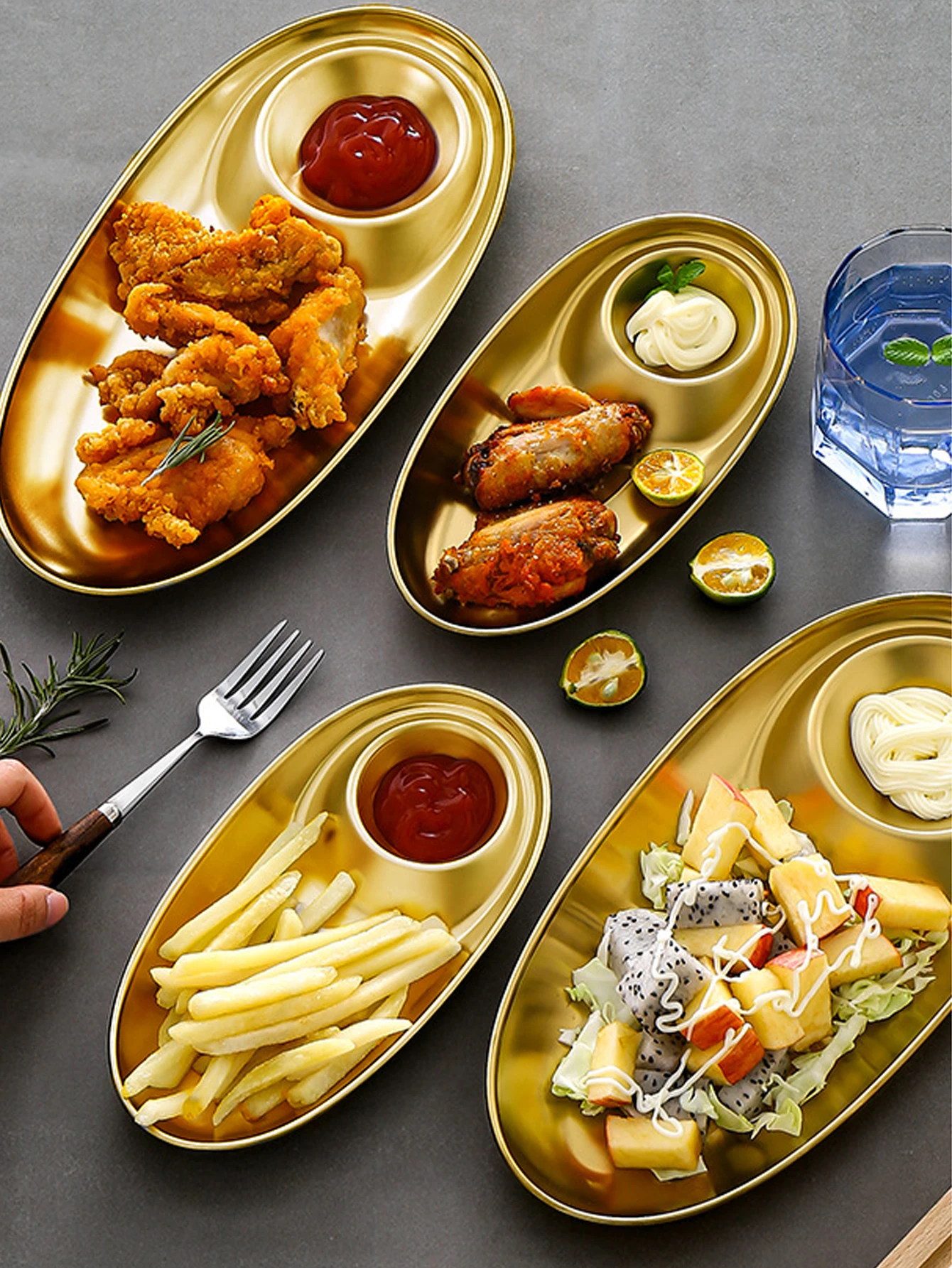 Ramadan Dinner Plate 304 Stainless Steel, Divided Seasonings Plate Snack Pallet, Suitable for Dipping Sauce, Appetizers, Snacks