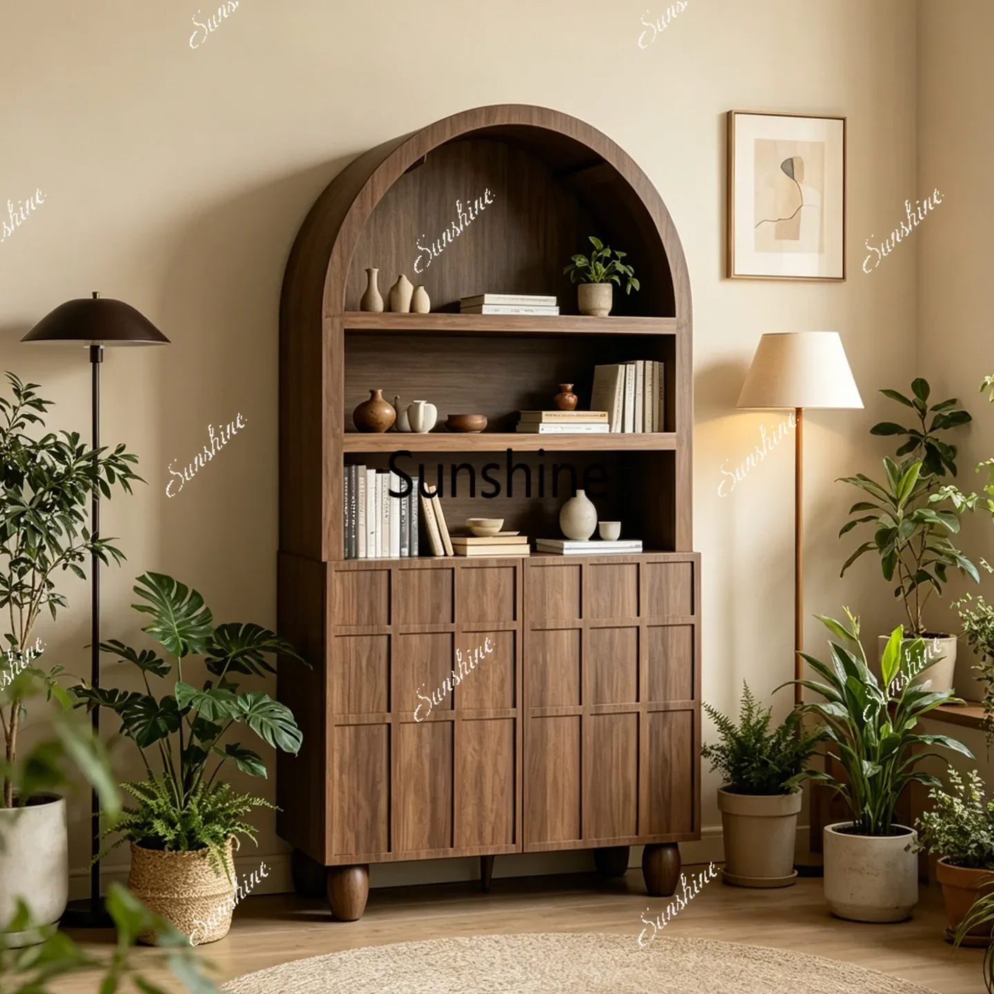American-style light luxury solid wood bookcase, open display storage cabinet for the living roomT*