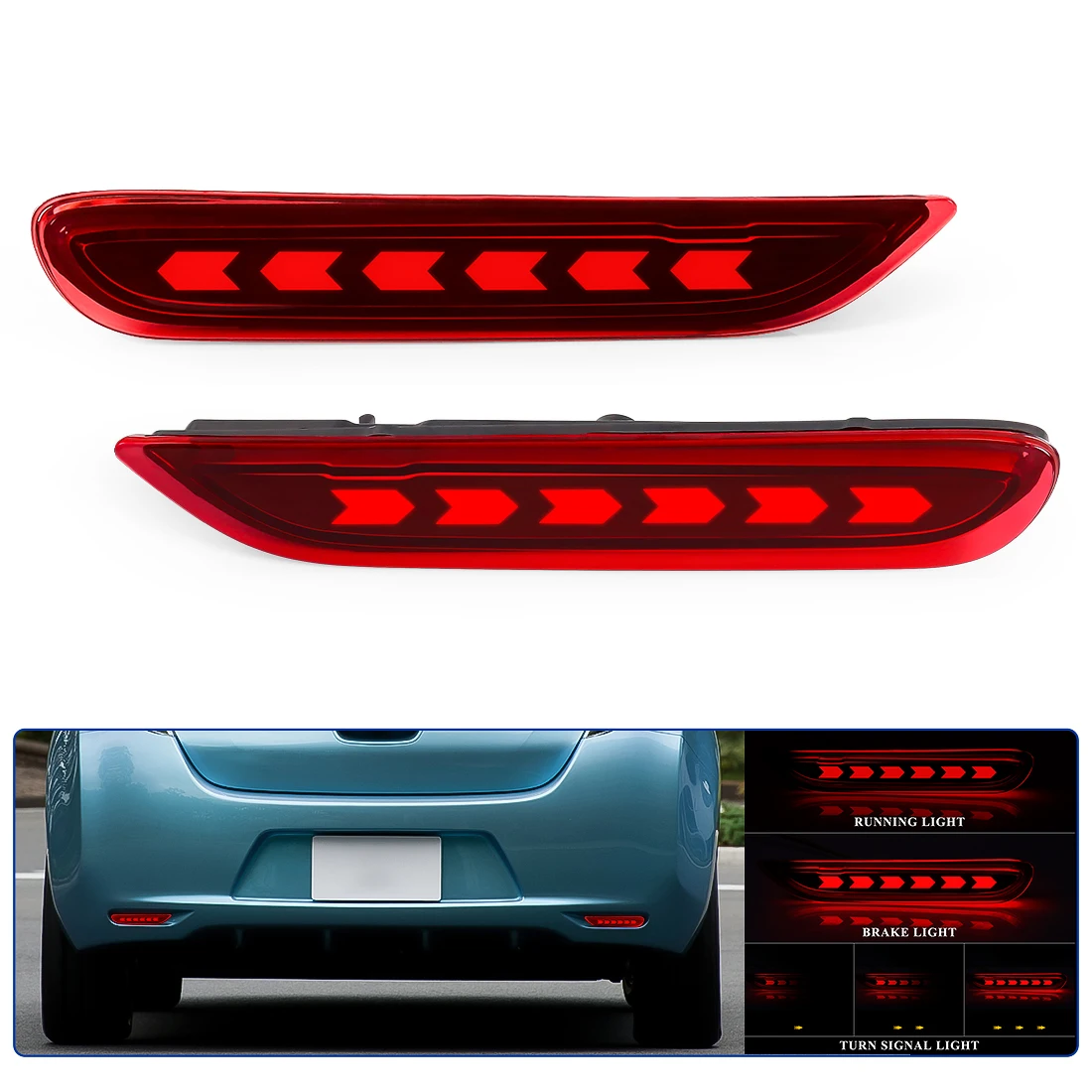 Car LED Rear Bumper Reflector Brake Light For Nissan Xtrail X-trail T32 Leaf Rogue Qashqai J11 2014-2016 Dynamic Turn Signal 12V