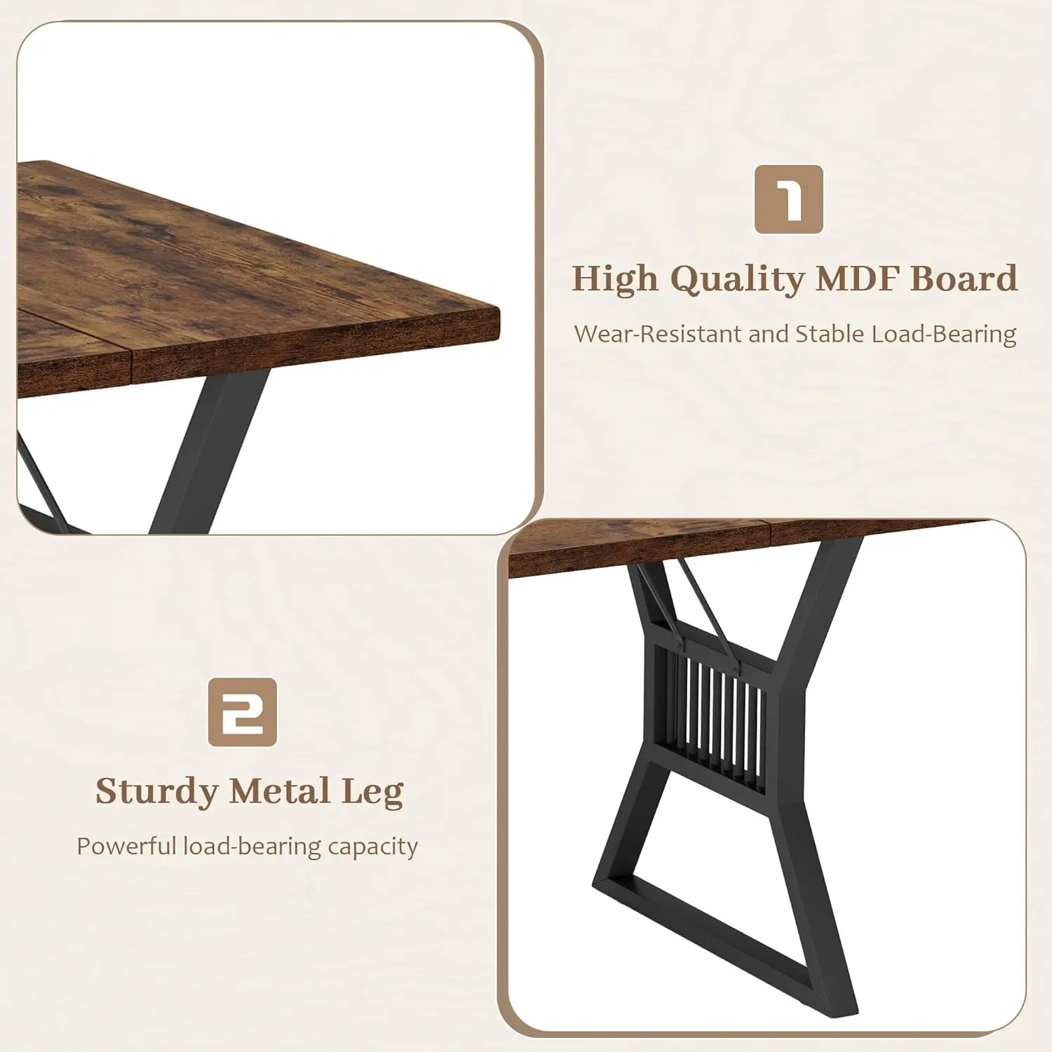 Dining Table 6-8 Person, Kitchen Table with Heavy Duty Metal Legs, Farmhouse Dining Room Table for Kitchen, Living Room