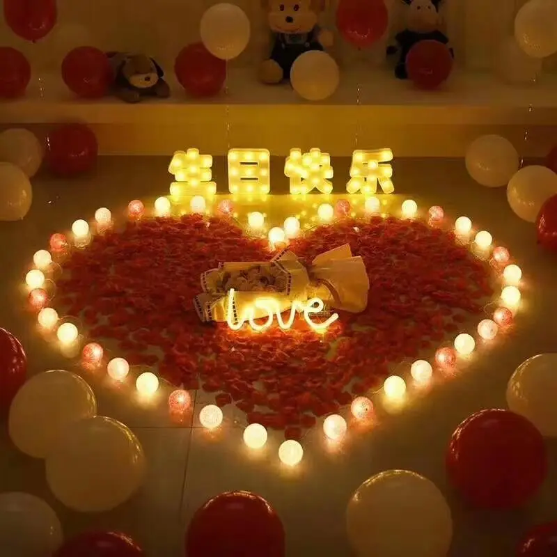 LED baby heart-shaped decoration party Chinese character letter light birthday gift