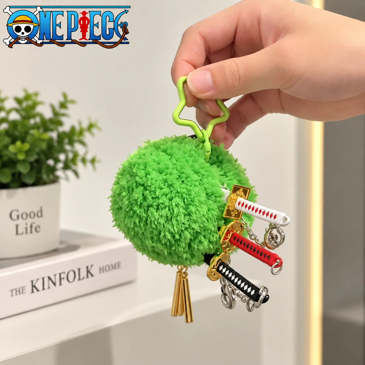 One Piece  Zoro Three Sword Style Keychain Removable Katana Sword Bag Pendant Green Anime Backpack Charm Cosplay Accessory Gift
