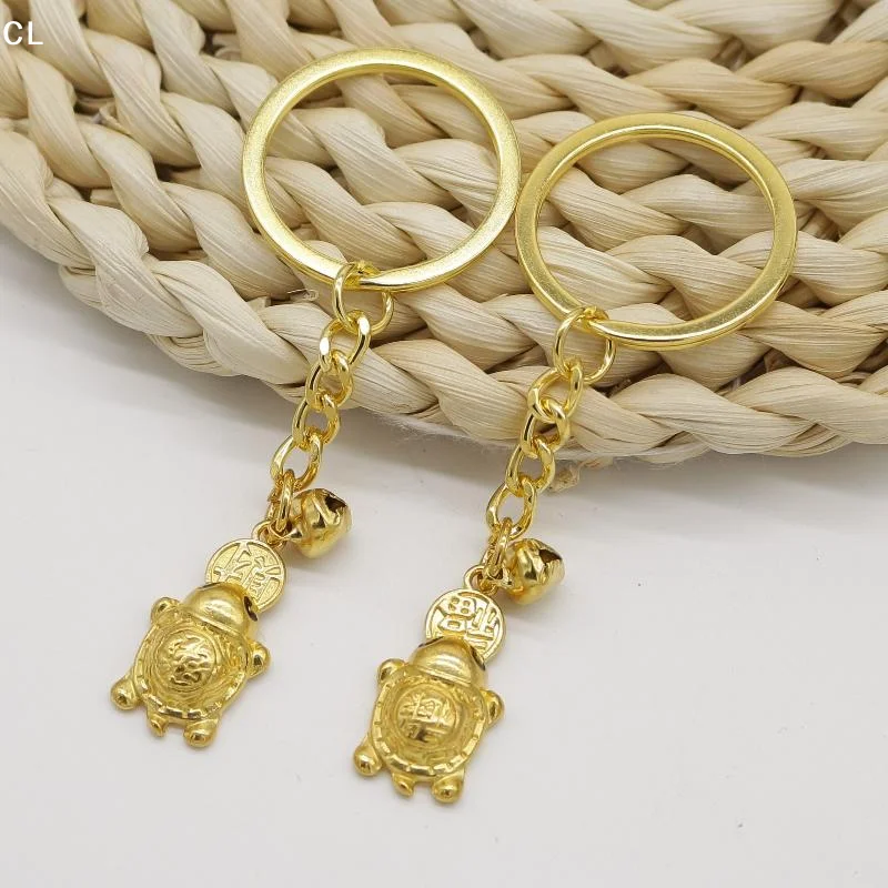 AttireTroveGolden Lucky Turtle Keychain With Small Bell And PU Leather Tag Good Luck Gift For Friends Family
