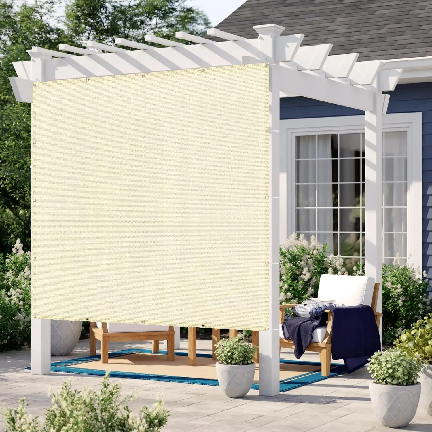 Outdoor Patio Sun Shade Cloth, Butter Cream, 95% UV Protection, Custom Size 12x17 FT with Grommets