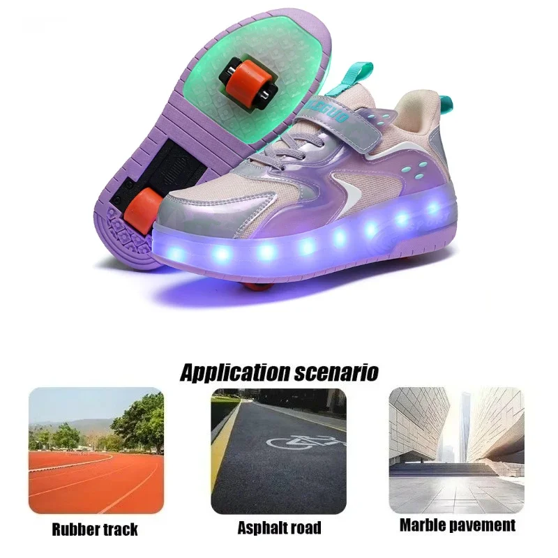 Zapatos de Skate en línea para niños, zapatos de patinaje sobre ruedas de velocidad con 2 ruedas, zapatos de patinaje ligeros con carga, zapatillas con ruedas voladoras