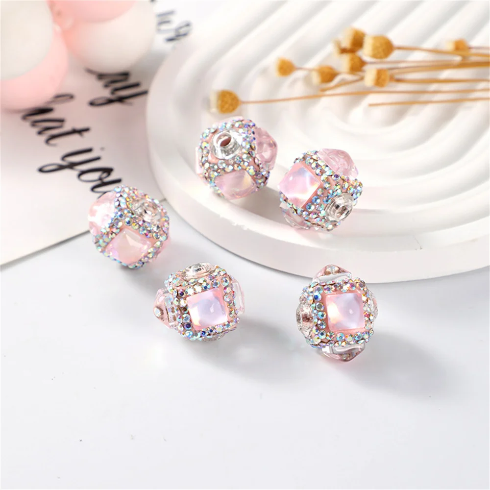 ST17 16mm High Quality Glass Cube Straight Hole Beads Handmade Key Chain Necklace DIY Bag Chain Bead Accessories Material