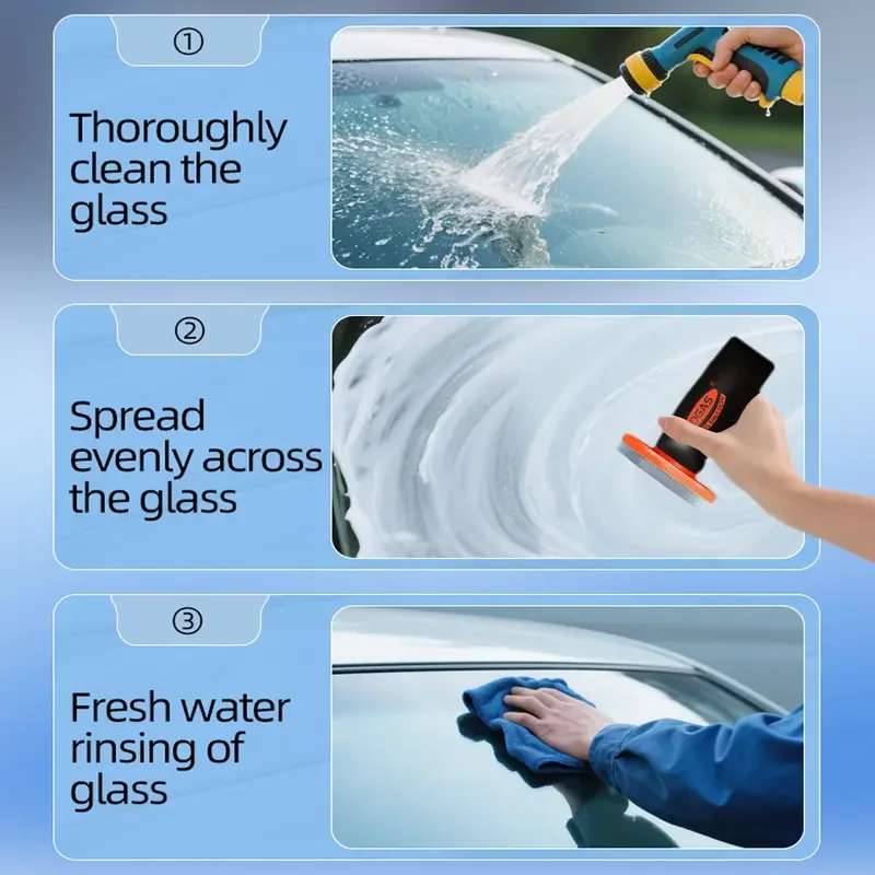 With sponge windshield Oil Film Eraser Wand - All-in-One Pro Kit with Glass Cleaning Emulsion Formula - The Ultimate Streak-Free Solution to Prep for Rain Repellents,Glass Oil Film Remover for Car Windshield & Windows view 5